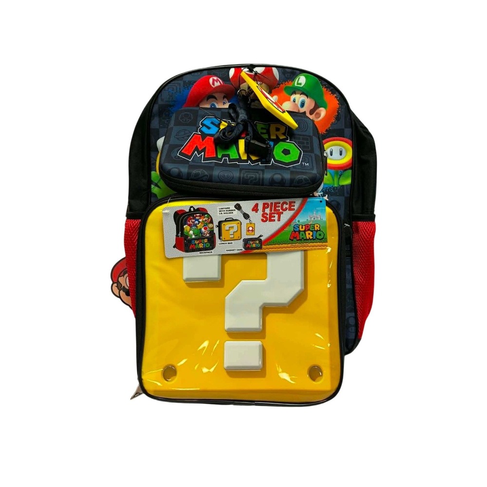 Nintendo Super Mario Backpack 4 Piece Set Kids One Size Multicolor School Bag